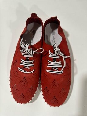 Eric Michael Annie Red Perforated Nubuck Sneakers Shoes Size 37 US 6.5-7
